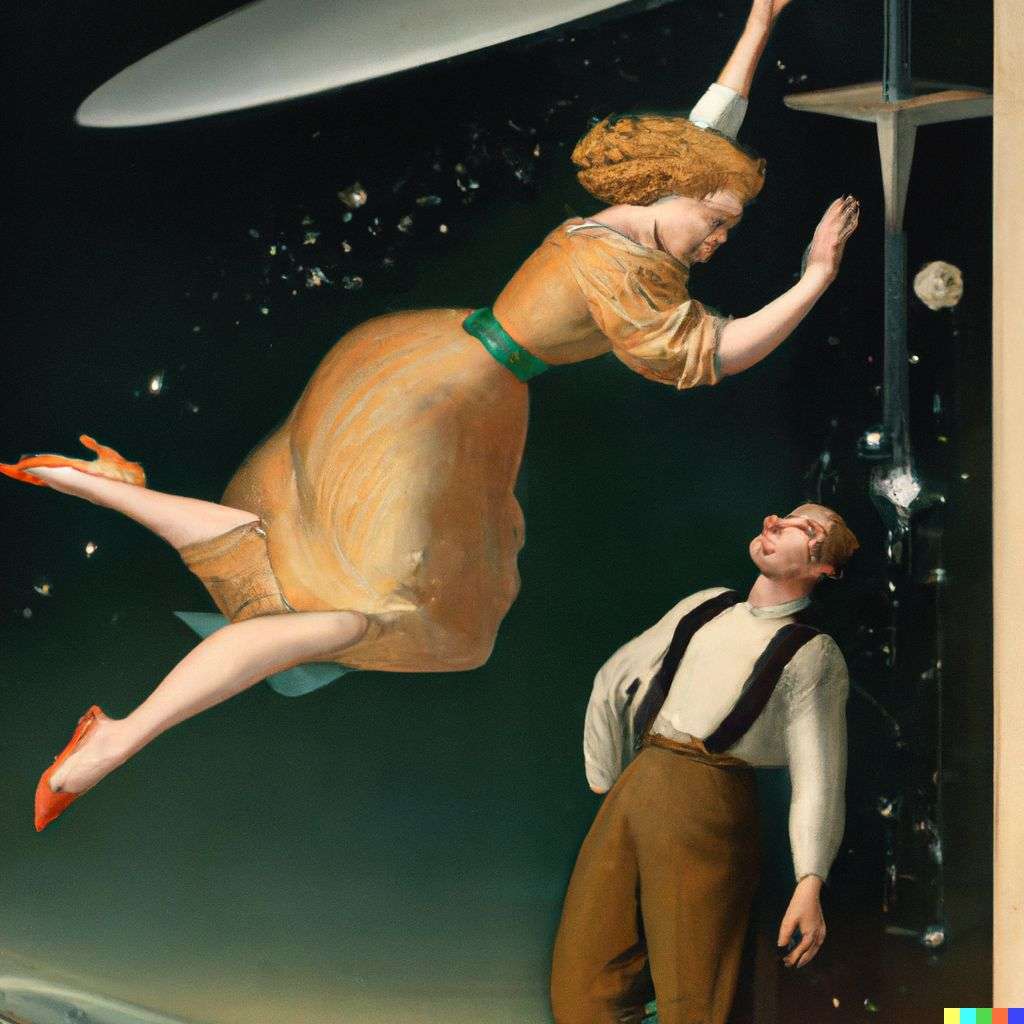 the discovery of gravity, painting by Gil Elvgren